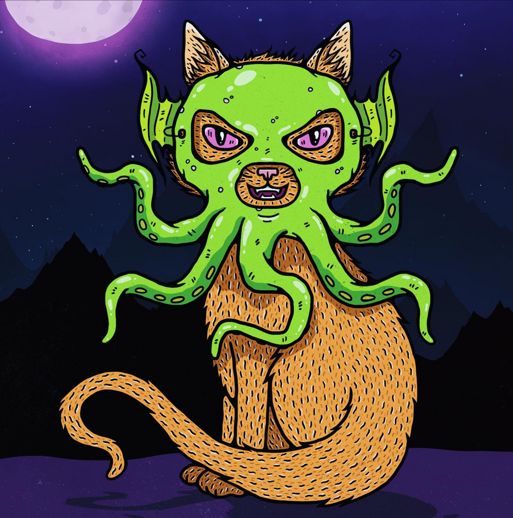 Illustration of a cat wearing a Cthulhu costume