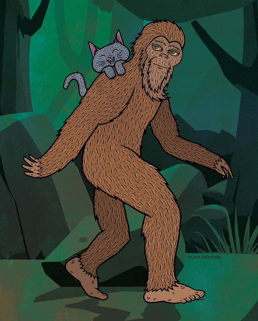 Sasquatch (Bigfoot) and Cat Friend Illustration