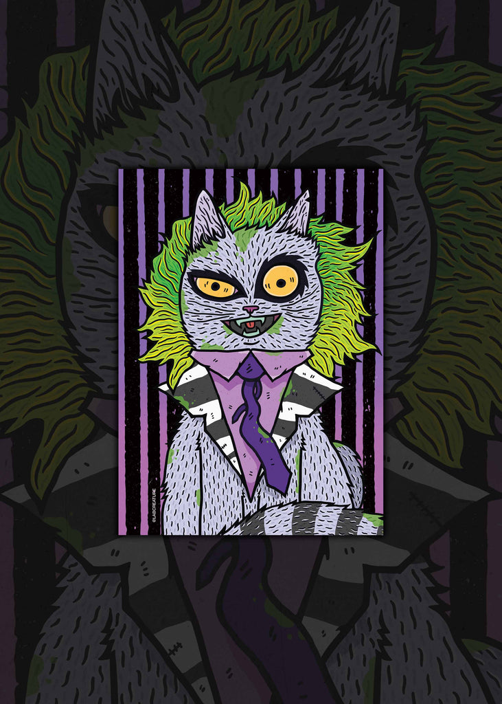 Beetlejuice Cat Art Print 5x7 Labcreature